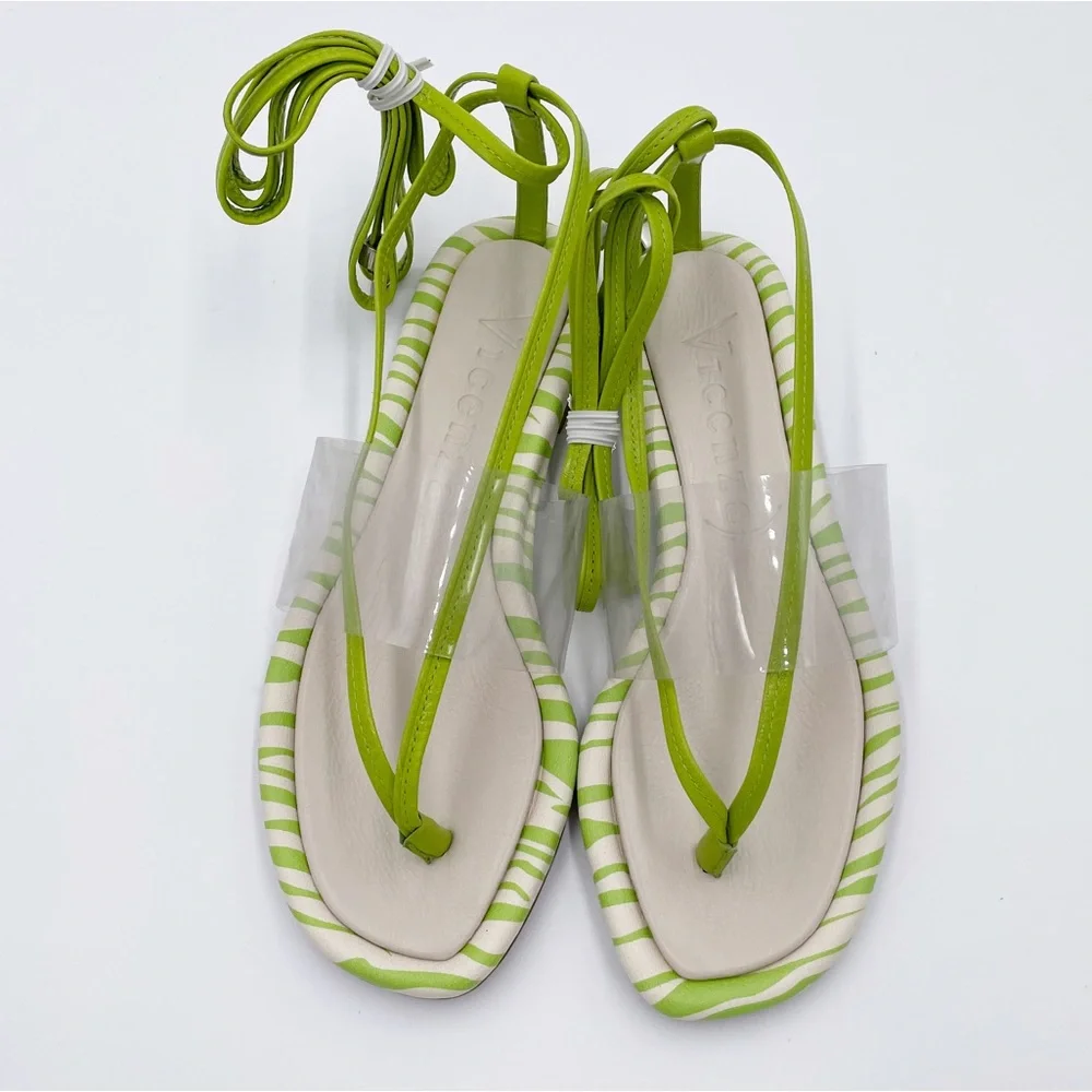 NEW Anthropologie Vicenza Transparent Zebra Sandal Tie Up Thong Sandals in Lime